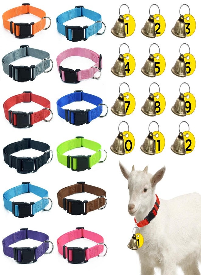 ETCYAOXIN 12-Pack Goat Collars with Bells and Numbered Tags,Adjustable Nylon Grazing Collars with Copper Bells,Find Your Farm Animals Fast! Suitable for Small Farm Animals Including Goats,Sheep,Cows - Image 1